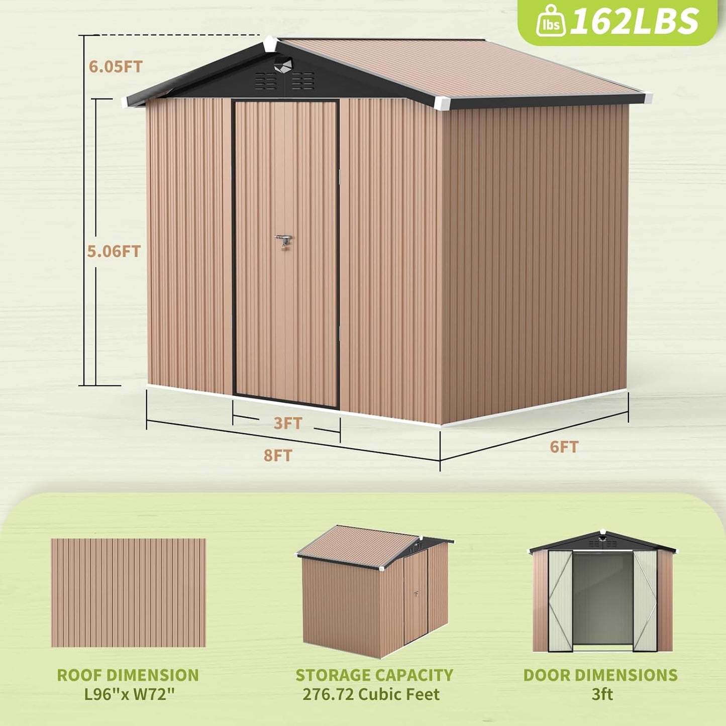Metal Storage Shed,Outdoor Storage Building 8x6,Large Backyard Shed with Lockable Door,Waterproof Outside Storage Shed