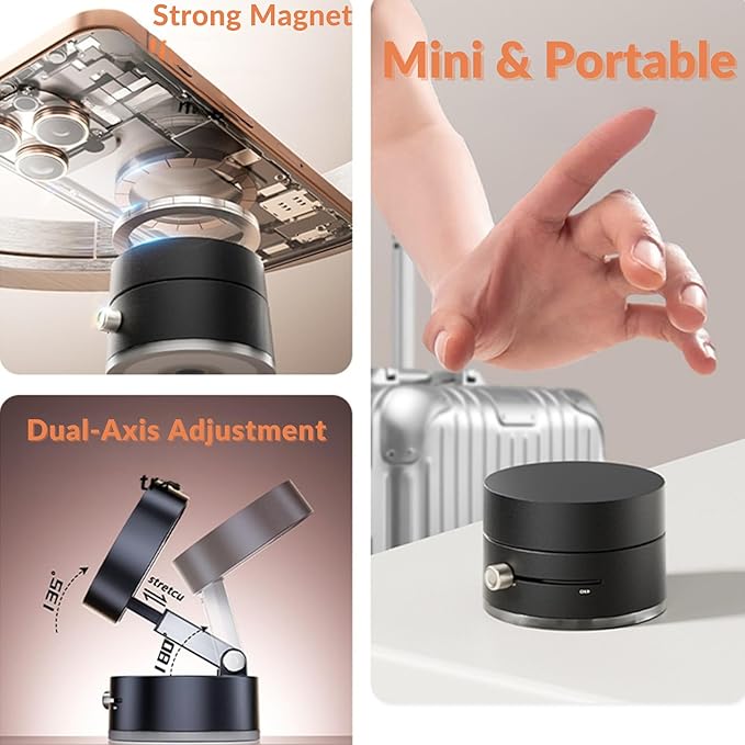 Vacuum Suction Magnetic Phone Holder 360°, Magnetic Car Phone Holder, Cell Phone Car Mount and Holders for Car/Gym/Mirrors/Smooth Surface, Compatible for Magsafe iPhone 12/13/14/15/16/17