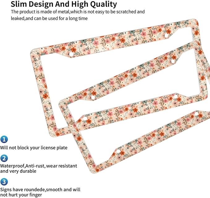 License Plate Frame 2 Pack Front Rear Aluminum Metal Rust-Proof Universal Car Tag Frames Holder with 4 Holes Car Decor Accessory with Screws for Men Women - Boho Pigeon Flowers
