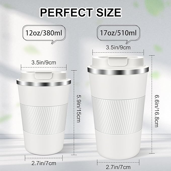 Coffee Travel Mug 12oz Insulated Coffee Mug with Lid Portable Spill-Proof Coffee Mug No Handle Reusable Stainless Steel Cup Keeps Cold and Hot Suitable for Car, Daily, Travel and Gifts