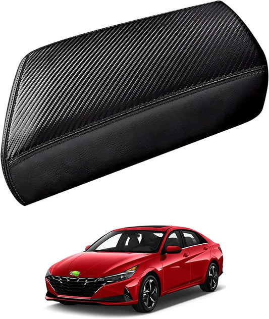 Autorder Center Console Cover for Hyundai Elantra 2021-2025 2026 Accessories Carbon Fiber Armrest Cover Anti-Scratch Leather Armrest Protector (Automatic Brake Only, Not for Handbrake)