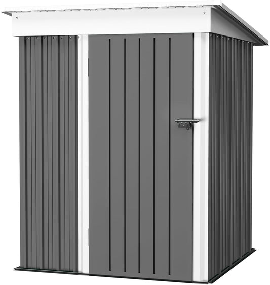 JUMMICO Metal Outdoor Storage Shed 5 x 3 FT Metal Shed with Lockable Door,Waterproof Garden Tool Shed Storage House for Backyard Patio Lawn,Grey