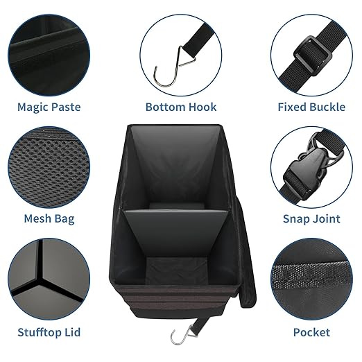Car Trash Can Grey Large Storage Garbage Can with Lid Hanging for Back Seat Leakproof Automotive Vehicle Trash Bin