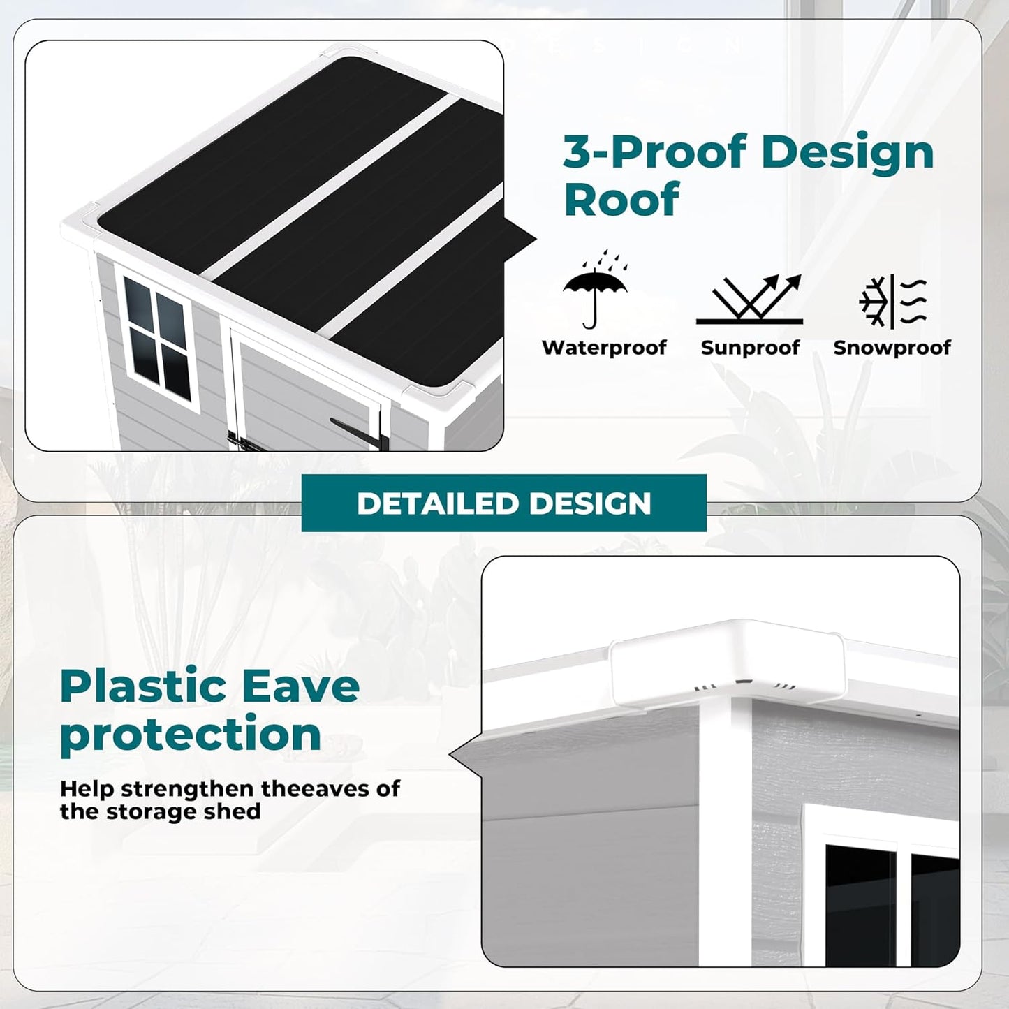 6x6 FT Outdoor Storage Resin Shed with Floor,Waterproof Garden Bike Shed with Lockable Door, Sloped Roof, Vents & Windows,Plastic Tool Shed for Lawn, Backyard, Patio,White+Gray