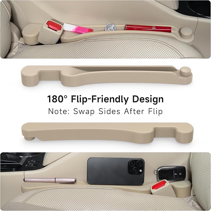 Car Seat Gap Filler Set of 2, Soft Foam Multifunctional Seat Side Gap Filler with Organizer & Hook Function, 3in1 Gap Stopper Universal Fit Car SUV Truck Fill The Gap Between Seat & Console