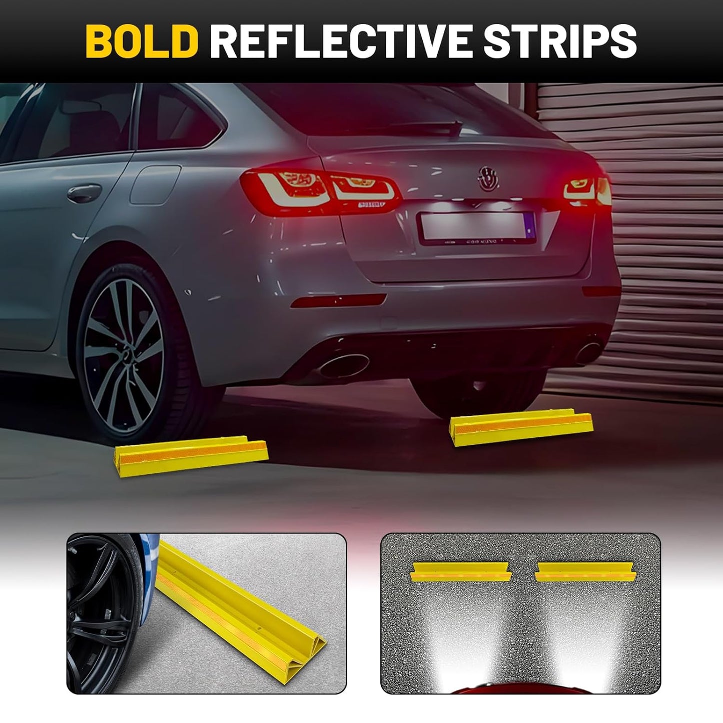 ROBLOCK 18" Parking Stopper for Garage, Car Stopper for Garage Precision Stopping, Heavy Duty Parking Block with Reflective Strips, Suitable for Car, SUV, Easy Install, 2 Packs, Yellow