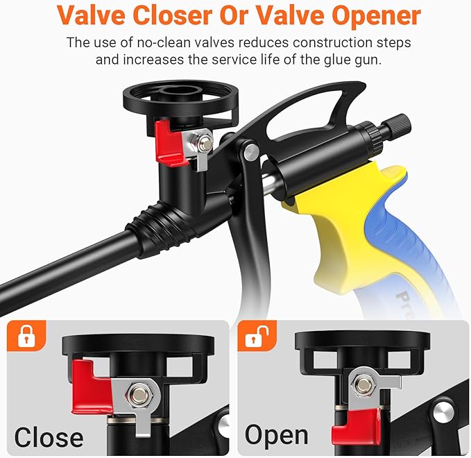 Preciva Foam Gun with Valve, Professional Foaming Gun PU Expanding Caulking Gun Insulation for Caulking, Filling, Sealing
