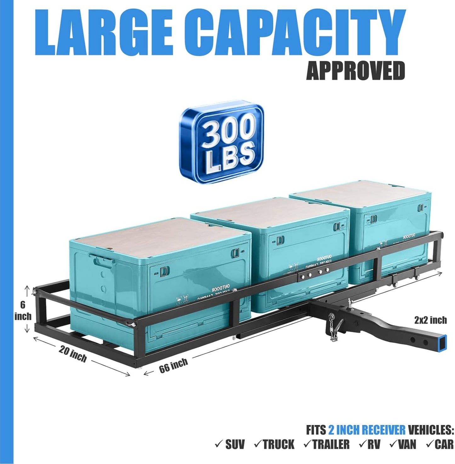 Hitch-Mount Bike Rack for Ebike Heavy-Duty - Comes with Cargo Carrier Fits 2 Electric Fat-Tire Mountain Bicycles Fits 2" Receiver for Car Trailer SUV Truck RV Minivan (Blue)