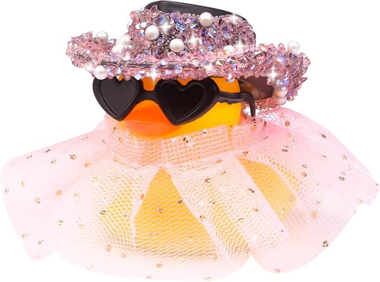 Car Rubber Duck Ornament Cute Duck Car Dashboard Decoration Accessories with Mini Hat Sunglasses and Skirt(AA11)
