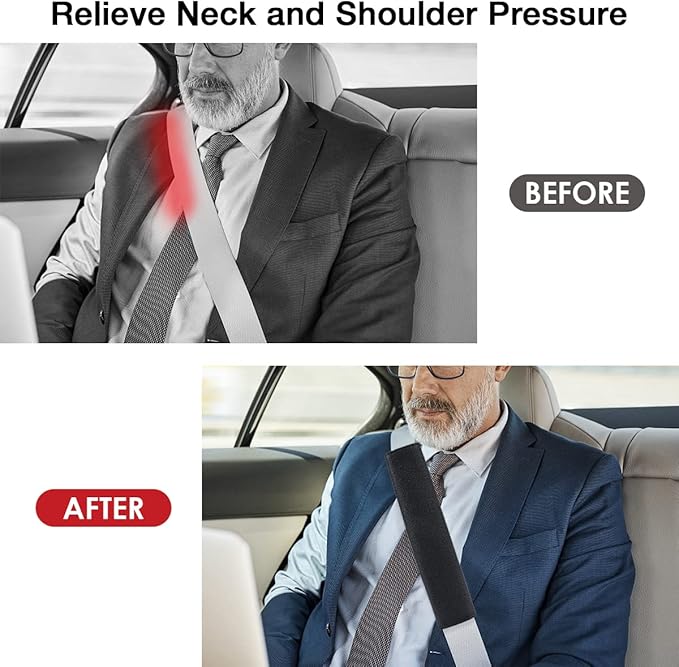 Car Seat Belt Covers for Adults Soft Leather Seatbelt Shoulder Pad Neck Cushion Protector Comfortable Driving Car Accessories Truck SUV Airplane Backpack (SC01Grey-9in-1Pack)