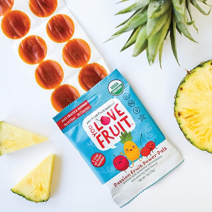 YOU LOVE FRUIT - PASSION FRUIT POWER PALS All Natural Fruit Snacks, Healthy Snack Pack, Real Fruit! Gluten Free, Non GMO, Vegan, Low Carb, Low Fat, Kosher, Variety Pack, Great For Adding To Gift Box, 1.0 oz (Pack of 12)
