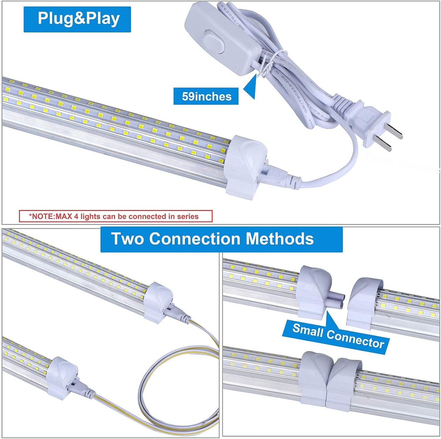 (6-Pack), 8FT LED Shop Light, Super Bright 120W Shop Lights, 19800LM 5000K 8 Foot Led Lights, Linkable 96" Shop Lights Lighting for Garage with Plug, U Shape T8 8' Led Light Fixtures