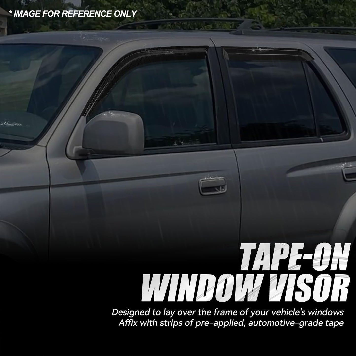 Auto Dynasty Set of 4 Carbon Fiber Pattern Window Visors Compatible with 1996 1997 1998 1999 2000 2001 2002 Toyota 4Runner, Tape-On Rain Guards Shield Vent Shade Deflector Glossy Black