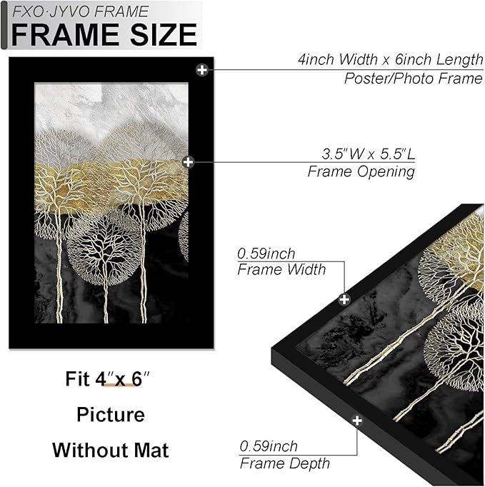 4x6 Picture Frame Set of 3, Display Photo 3.5x5 with Mat or 4 x 6 Without Mat, Light Weight and High Transparent 4 by 6 Frame for Wall - 3 Pack/Black/4"x6"