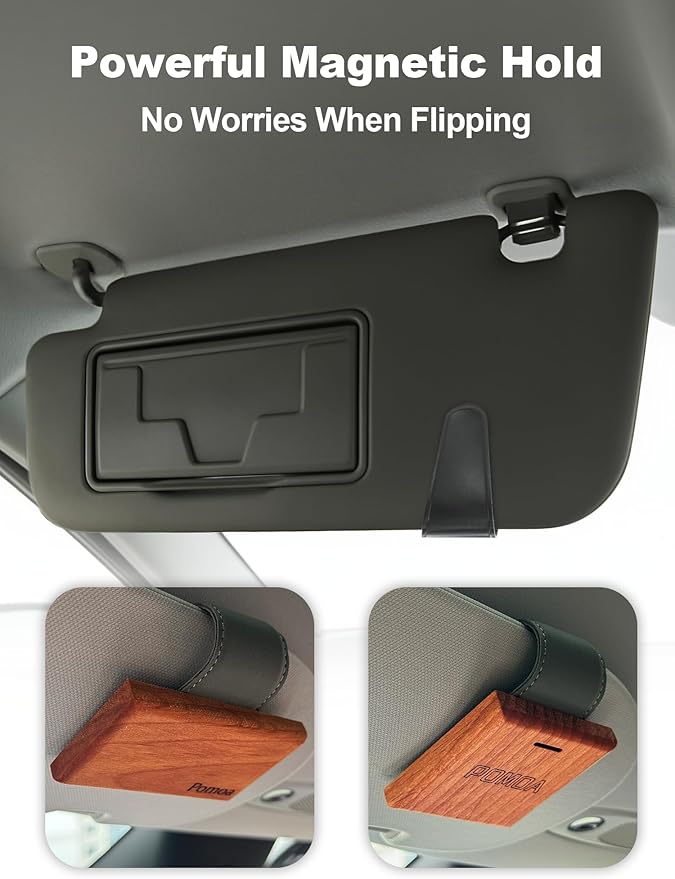 Patented Leather Car Air Freshener Visor Clip, Compatible with Drift Wood or Stone Car Freshener, Magnetic Design, Gentle on Sun Visors, Ideal for Modern & Electric Vehicles, Black (Clip Only)