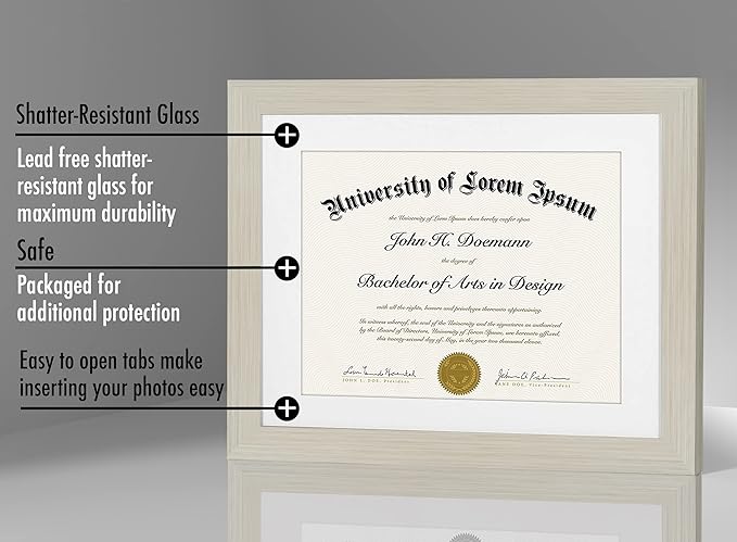 Americanflat 11x14 Diploma Frame with Shatter-Resistant Glass - Use as 8.5x11 Frame with Mat or Display 11x14 Documents Without Mat - Legacy Collection - Certificate Frames for Wall - Light Wood