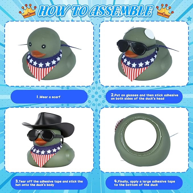 Military Green Rubber Duck Car Ornament with Cowboy Hat, Sunglasses & Bandana - Funny Dashboard Decor Accessories for Car, Desk or Home