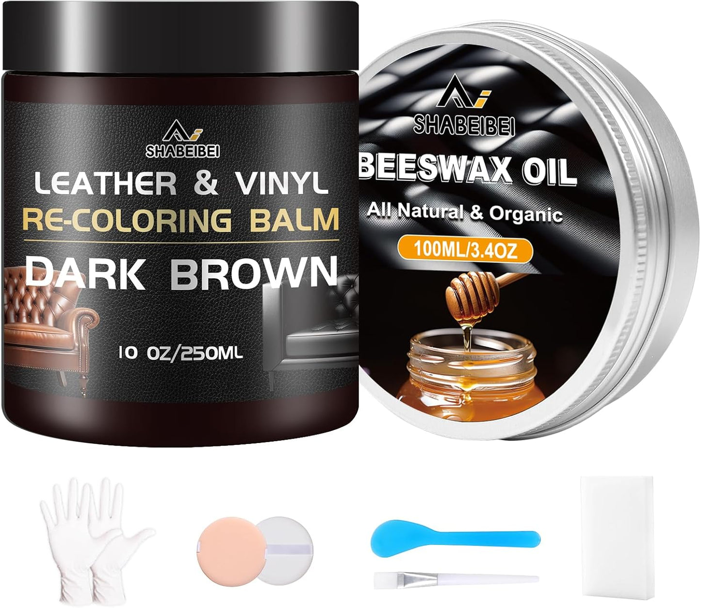 Leather Repair Kit Recoloring Balm Cleaner Conditioner Waterproof Beeswax Oil for Car Seat Furniture Couch Shoe Leather Vinyl(Dark Brown)