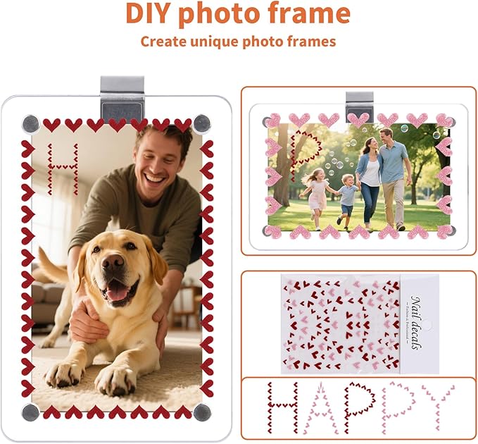 2pcs Car Photo Holder, Acrylic Magnetic Car Visor Photo Clip for 3.5" X 2.3" - with Heart Stickers Personalized Meaningful Car Accessories Gift for Mother/Dad/Kid & Anniversary Present