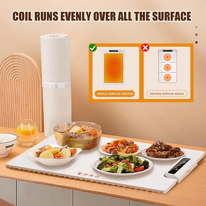 Warming Mat for Food,Electric Warming Tray Full Surface Heating,Food Warmer with Adjustable Temperature, Food Warmers for Parties|Buffets|Gatherings,Rollable and Portable,Auto Shut-Off,Everyday Use