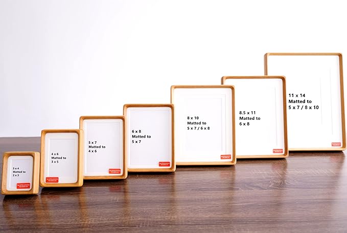 Natural Wood Photo Frames Inspired Tabletop Picture Frame with Mat, Vertical or Horizontal Display (Teak, 5x7 matted to 4x6)