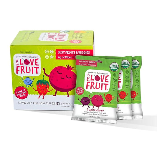 YOU LOVE FRUIT – SUPERBERRY All Natural Fruit Snacks, Healthy Snack Pack, Real Fruit! Gluten Free, Non GMO, Vegan, Fiber packed, Low Fat, Kosher, Variety Pack, Great For Adding To Gift Box, 1.0 oz (Pack of 12)