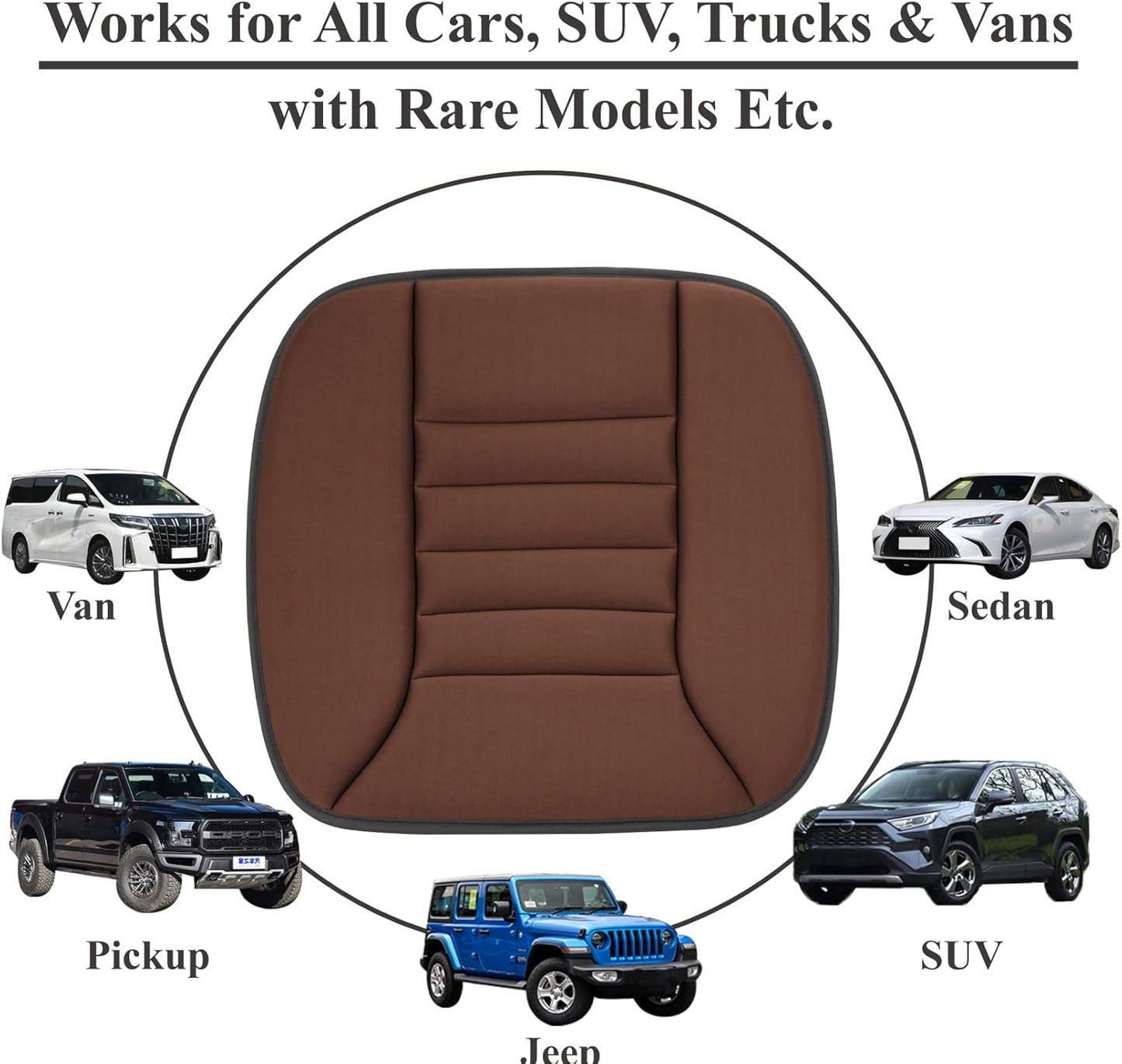 kingphenix Car Seat Cushion with 1.2inch Comfort Memory Foam, Seat Cushion for Car and Office Chair (Brown)