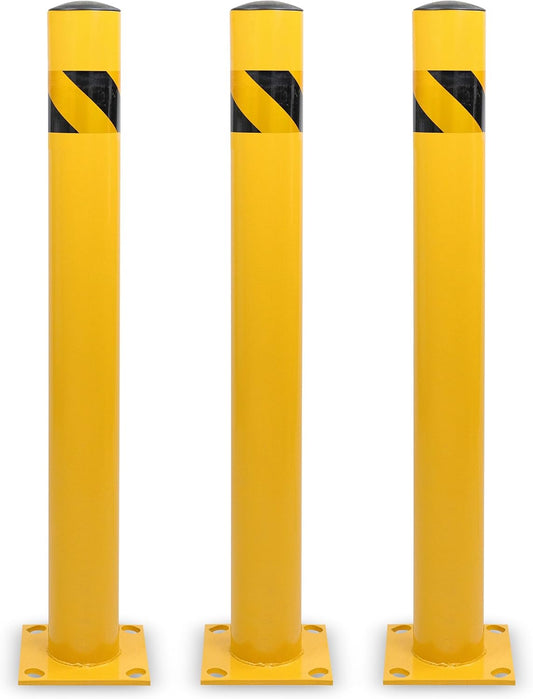 BISupply Safety Bollard Post Parking Barrier 3 Pack - 42in Yellow Pipe Bolt Down Bollard for Garage Lot