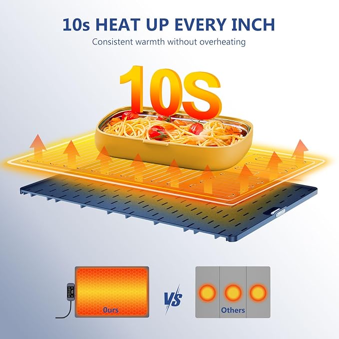 Waterproof Electric Food Warming Mat, Food Grade Silicone Warming Tray with 17 Temp Setting and 6 Hours Timer, Full Surface Heating Mat, Roll Up Food Warmers for Parties Buffet (Navy Blue)