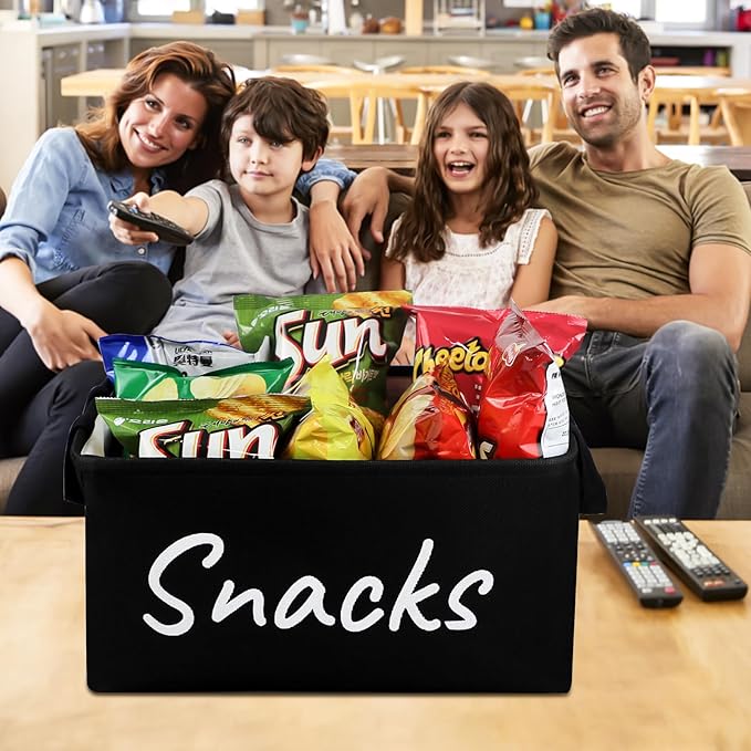 Snack Bin for Pantry - Snack Basket Organizer for Countertop - Imitation Linen Snack Storage Containers for Storing Chips, Pretzels, Cookies, Popcorn and more - Kitchen Organization