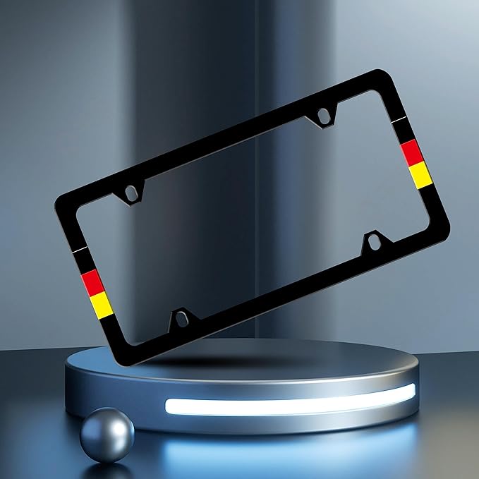 German Flag License Plate Frame Germany License Plate Frames Personalise Stainless Steel Funny Design Compatible with Standard License Plate Holder for USA and Canada 6 X 12 with Screws