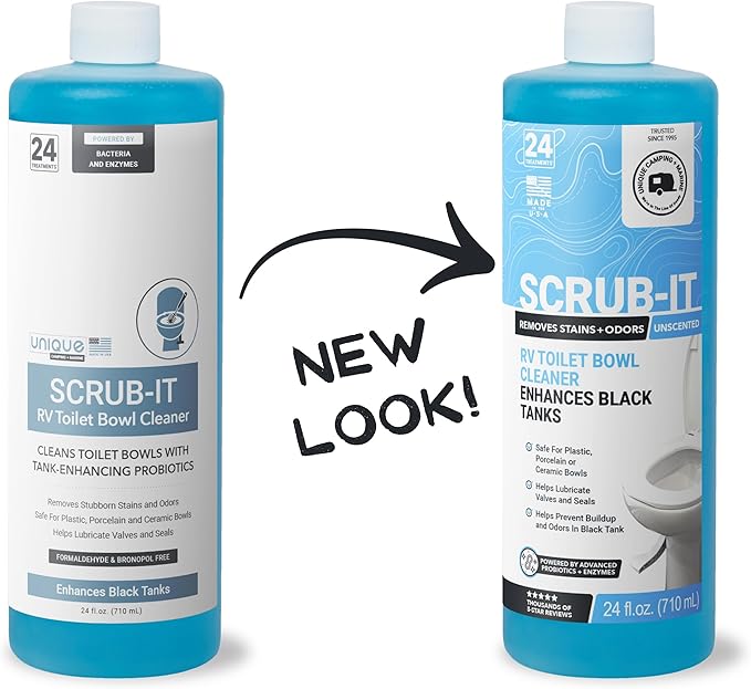 Unique Scrub-It RV Toilet Bowl Cleaner Liquid - Helps Remove Stink, Stains and Debris - Safe on All Toilet Types (24 oz)