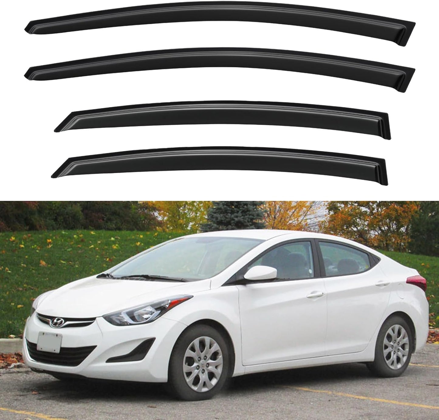 Window Visors Rain Guards for 2011-2016 Hyundai Elantra Sedan, Out-Channel Window Vent Wind Deflectors Visors Shades for 11-16 Elantra (EXCLUDES Elantra GT)