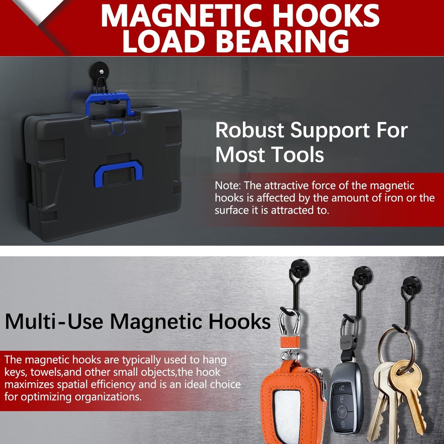 3-H Heavy Duty Magnet Garage Hooks 2 Pack, Large Strong Magnetic Hooks for Hanging Cordless Power Drill, Utility Magnetic Tool Holder for Metal Cabinet, Steel Pegboard, Toolbox, Garage(Black)