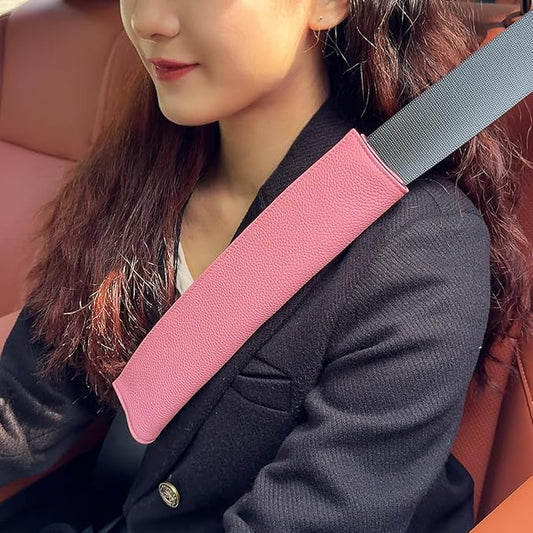 Car Seat Belt Covers for Adults Soft Leather Seatbelt Shoulder Pad Neck Cushion Protector Comfortable Driving Car Accessories Truck SUV Airplane Backpack (SC01Blue-12.4in-1Pack)