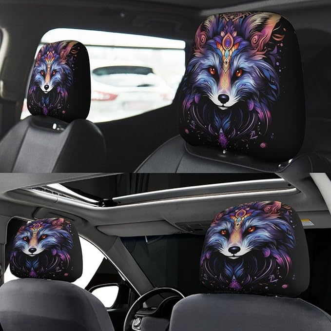 Dujiea 2 Pack Bohemian Mandala Fox Car Headrest Covers, Universal Soft Car Seat Head Rest Cover Protector, Vehicle Accessories Fabric Headrest Cover for Cars Vans Trucks