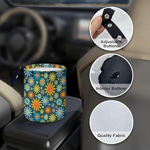 Mushroom Flower Butterfly Moon Car Rubbish Bag Can Reusable Hanging Auto Garbage Organization Can Bin with Adjustable Strap for Camping