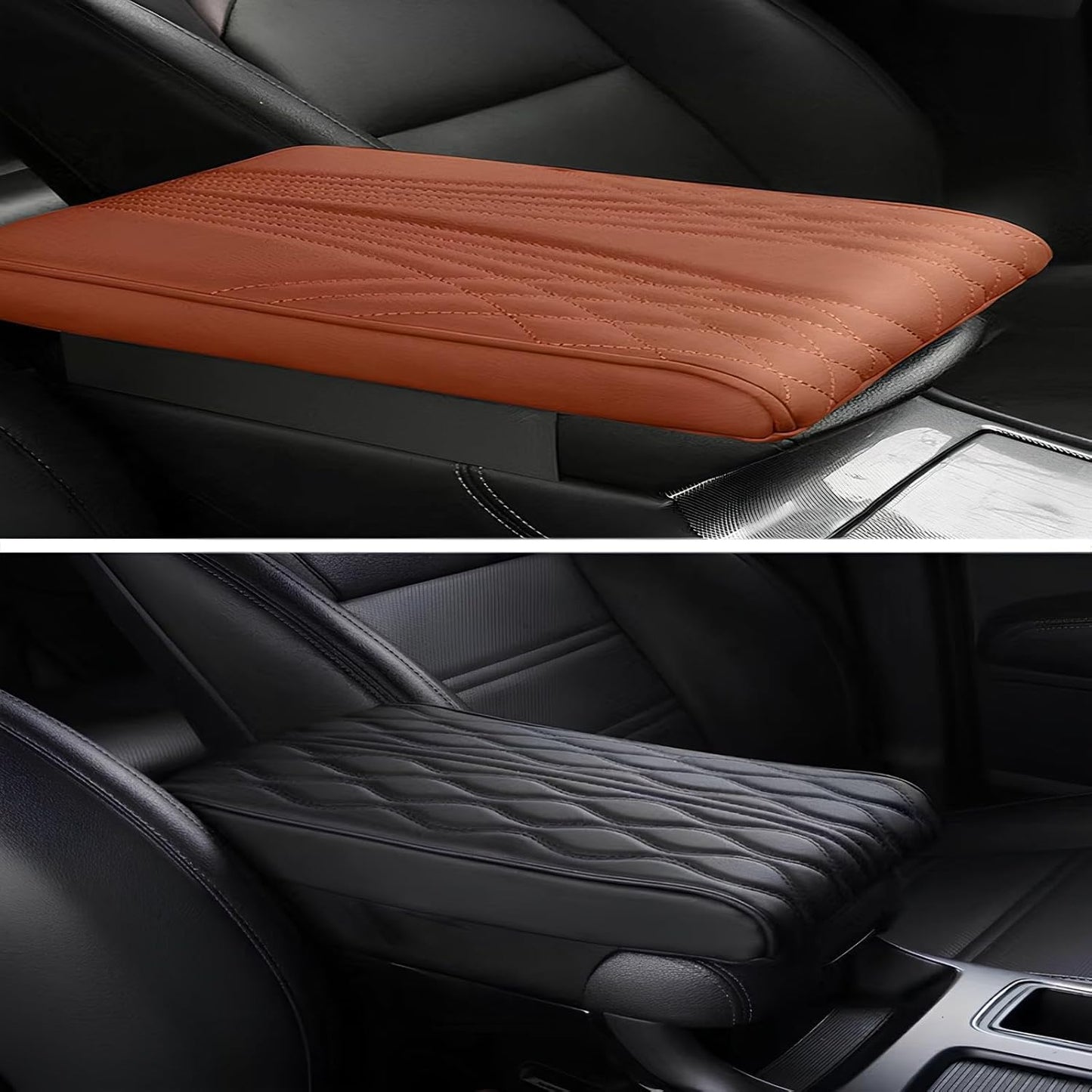 Leather Car Armrest Box Mat - 2023 New Waterproof Car Center Console Cover Mat, Universal Armrest Mat, Leather Car Armrest Cover for SUV/Truck/Vehicle (B-Black)