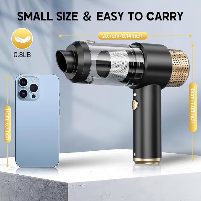 JONYJ Handheld Car Vacuum Cleaner, 16000PA Hand Held Vacuum Portable Cordless, 2 in 1 Air Duster and Vacuum Cleaner with LED Light, Multi-Nozzles, 120W High Power Mini Vacuum for Home, Pet, Office
