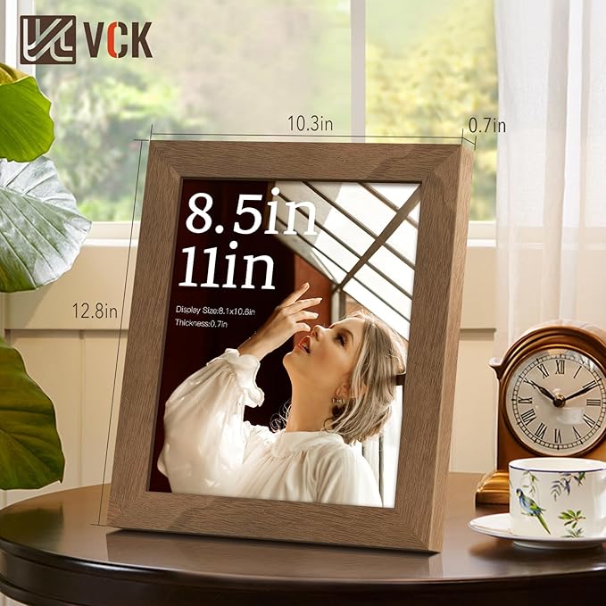 VCK 8.5x11 Brown Walunt Picture Frames 3 Pack, High-End Wood Wide Border Poster Frame,Tabletop & Wall Hanging, Multi-Directional Display Family Photos, Office Prints, Studio/Gallery/Home