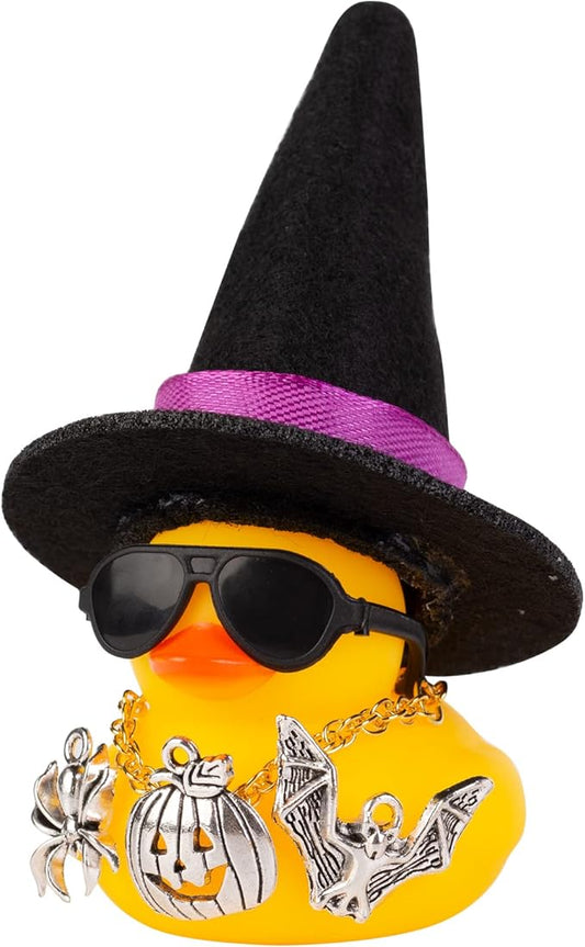 Rubber Duck Car Ornaments Yellow Duck Car Dashboard Decorations with Mini Witch Hat Sunglasses Necklace and Cute Accessories for Party Gifts(H2)