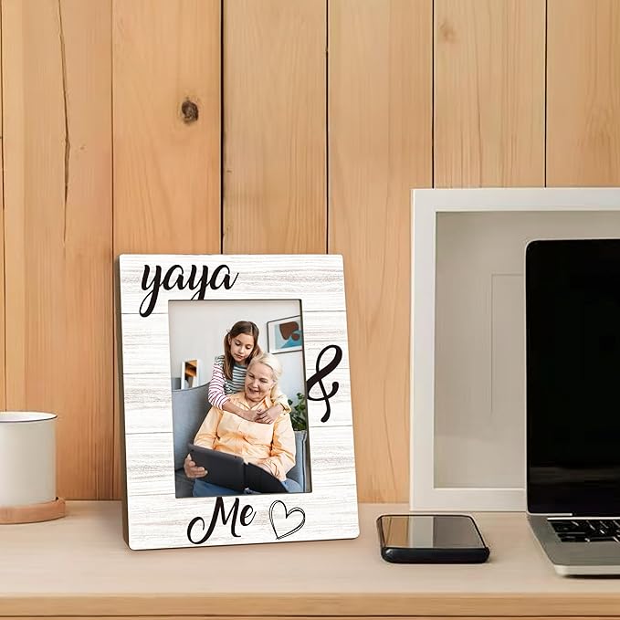 Yaya Gifts Picture Frame 5x7, Grandma Photo Frame, Christmas Mothers Day Birthday Gifts for Yayas from Grandkids Grandchildren, Yaya and Me Wooden Picture Photo Frames for Desk Home Room Decor