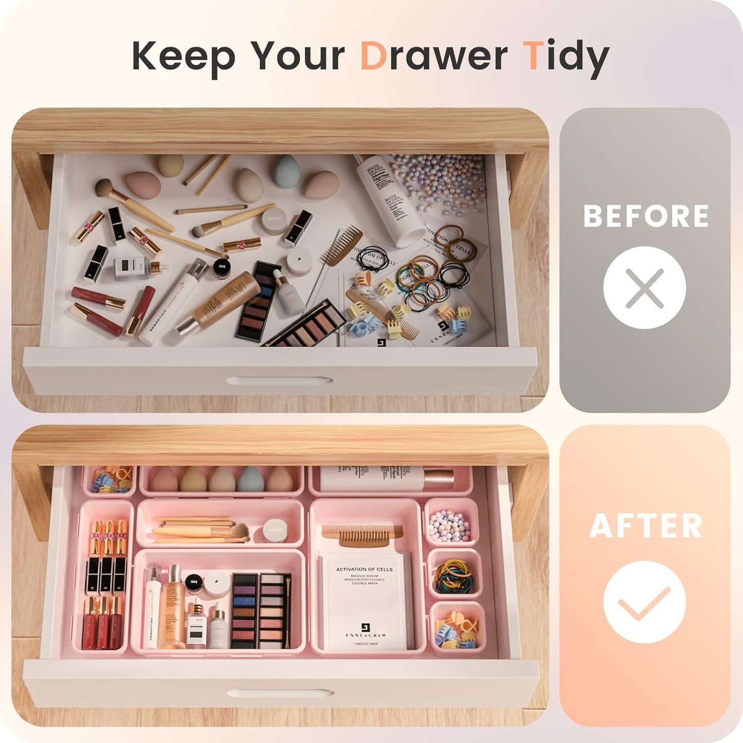 A-LuGei 【𝟰𝟮𝗣𝗖𝗦】【Pink】 Tool Box Organizer Tray Divider Set, Desk Drawer Organizer, Garage Organization and Storage Toolbox Accessories for Rolling Tool Chest Cart Cabinet Work Bench Small Parts