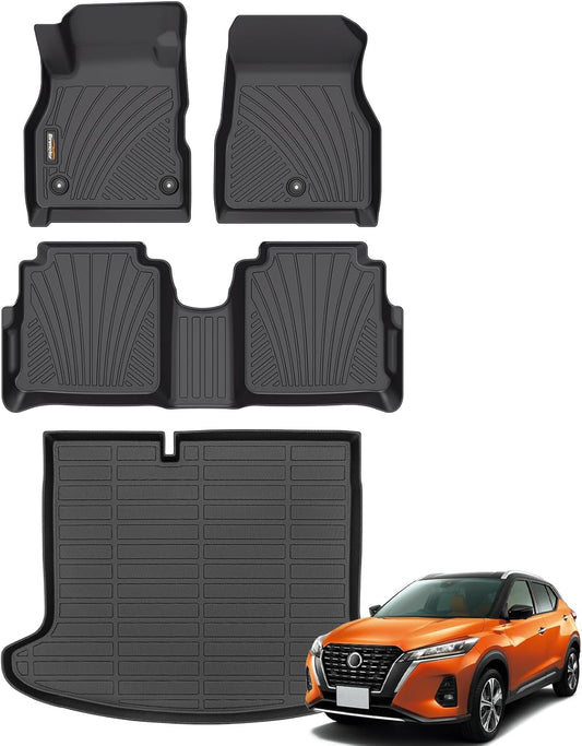 Binmotor-Floor Mats & Cargo Liner Set for Nissan Kicks 2024 2023 2022-2018, All Weather Mats Cargo Trunk Mat Waterproof Car Mats for Nissan Kicks Accessories Custom Fit