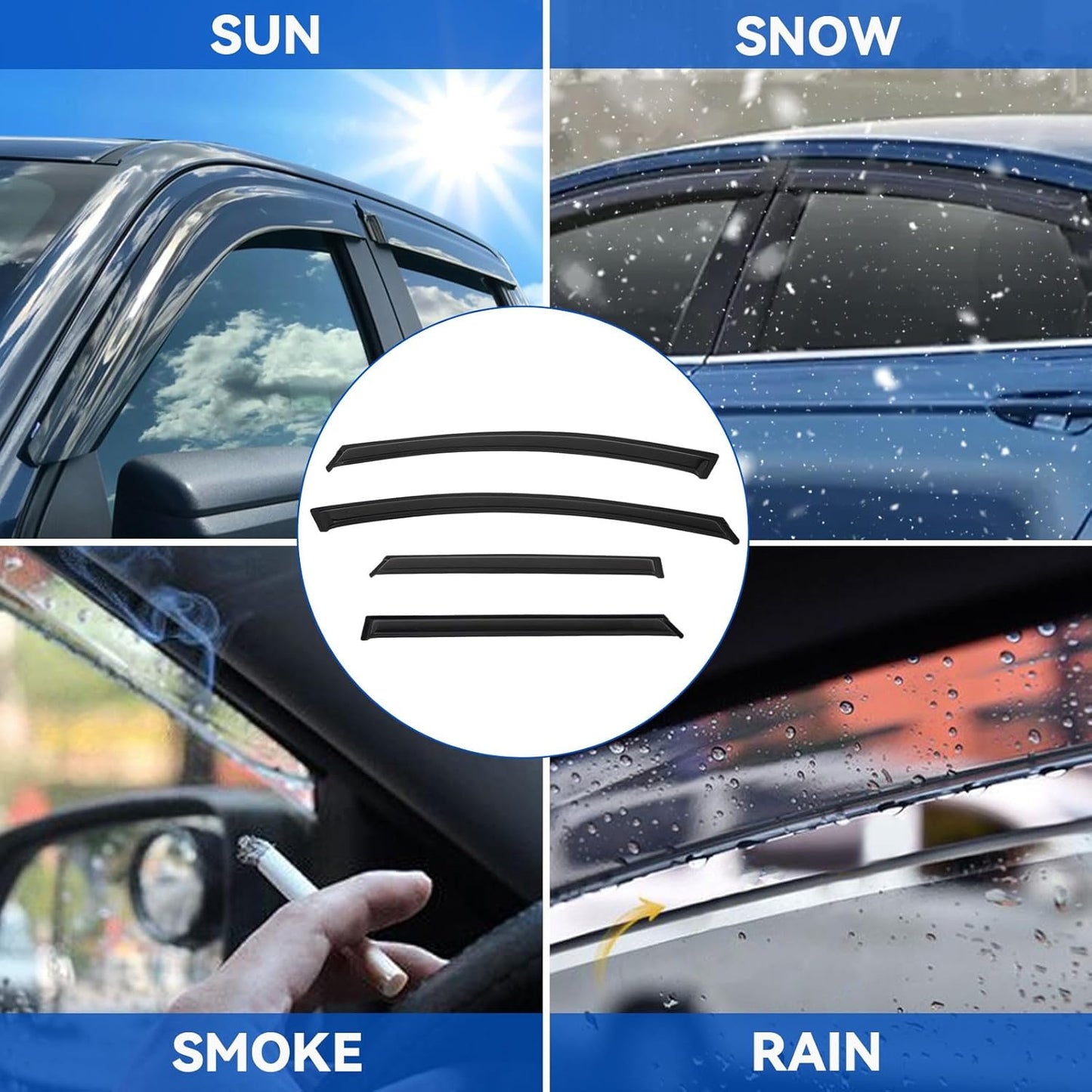 4pcs Front+Rear Smoke Tint Sun/Rain Guard Outside Mount Tape-On Vent Window Visors Compatible with 18-22 Enclave