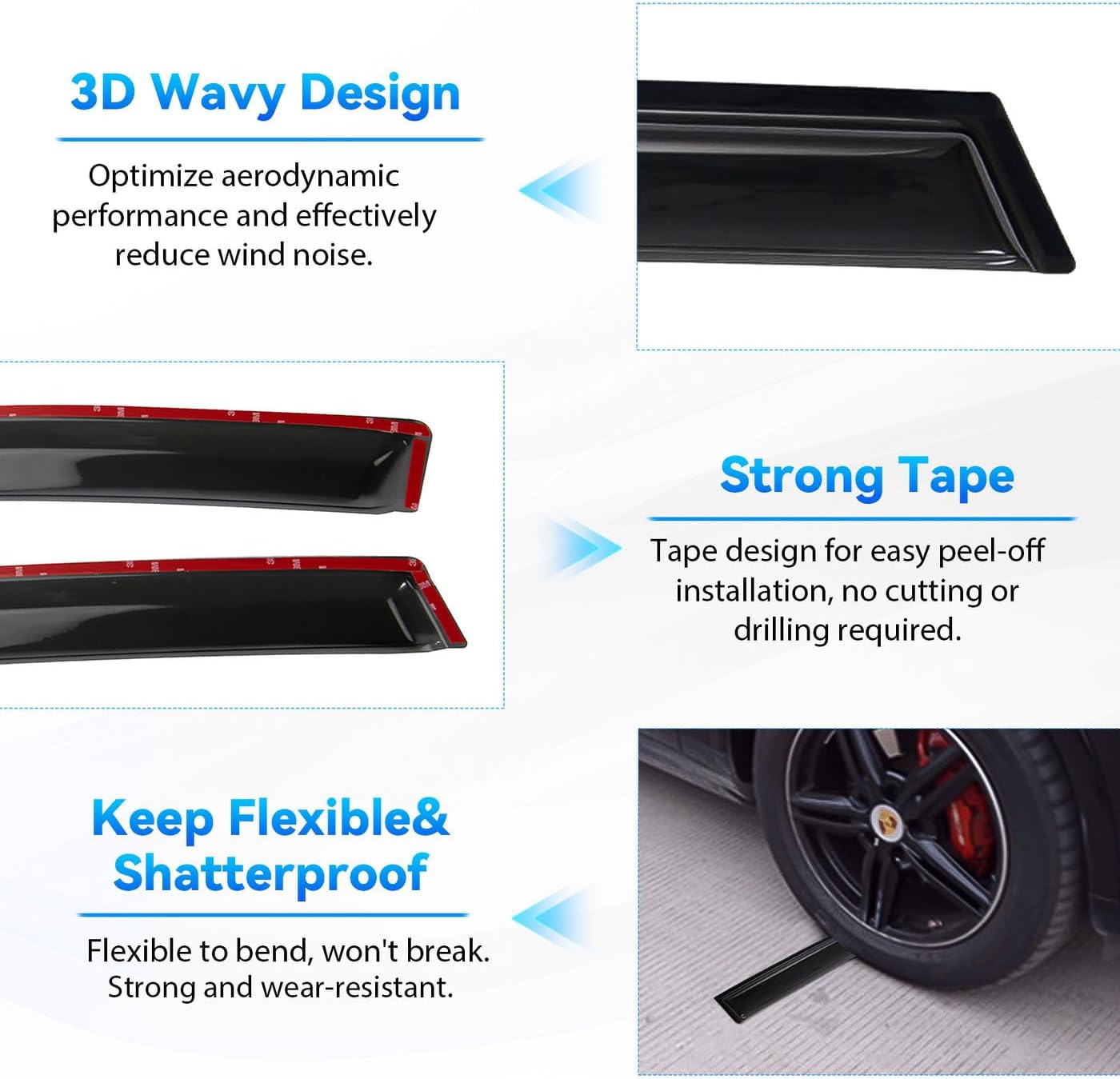 4pcs Front+Rear Smoke Tint Sun/Rain Guard Outside Mount Tape-On Vent Window Visors Compatible with 2020-2024 Jeep Gladiator 2018-2024 Jeep Wrangler JL 4-Door