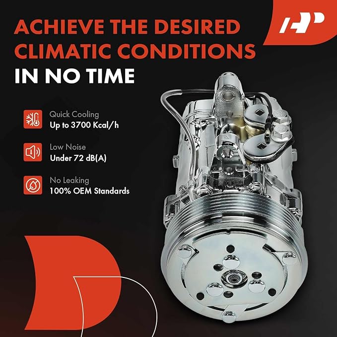 A-Premium Fit for Sanden SD-7 Mini 6PK Style, Universal A/C Compressor with Clutch, 6 Groove Serpentine Belt, Chrome Plated Aluminum Housing