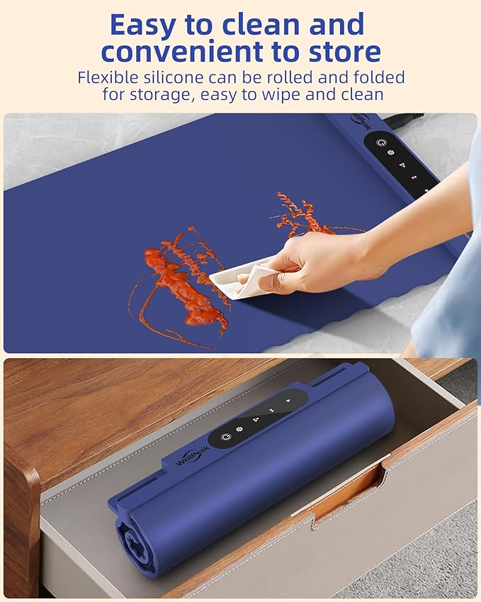 Electric Warming Mat for Food - Full Surface Fast Heating Silicone Tray with 3-Level Temperature, Auto-Off, Raised Feet for Table Protection, Versatile Warmer for Gatherings, Party, Home Buffet, Blue
