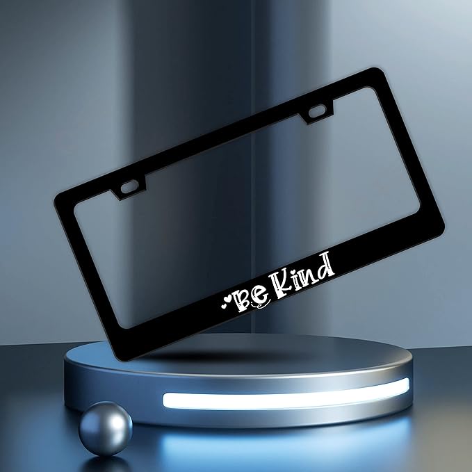 2 Pcs Be Kind License Plate Frame Kindness Personalise Stainless Steel Funny Design Compatible with Standard License Plate Frames for USA and Canada 6 X 12 Inches Gift with Screws