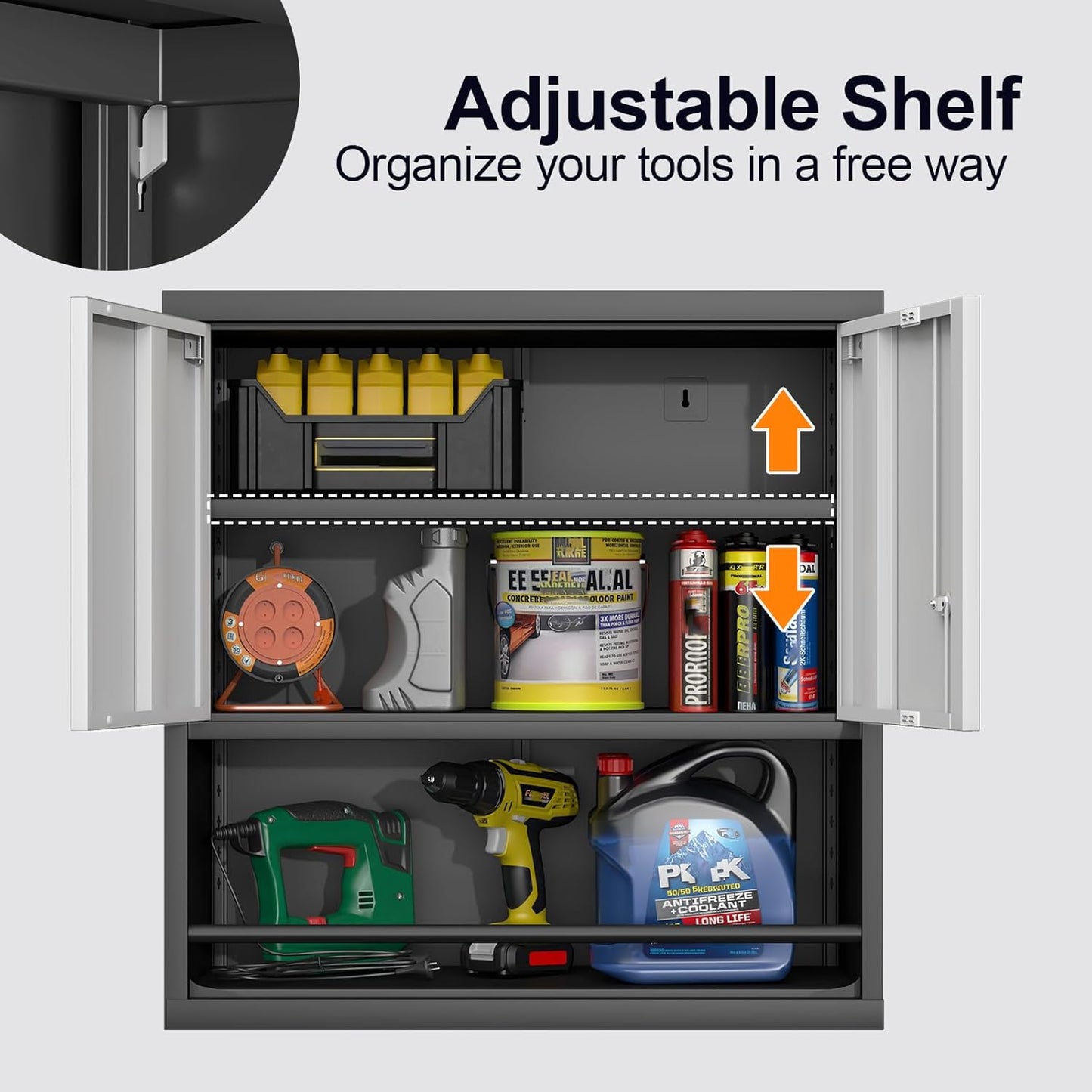 GREATMEET 31" H Metal Garage Storage Cabinets,Wall Cabinet Storage,Lockable Wall Mount Cabinet, Metal Wall Cabinet for Garage Office Utility Room, Black&Grey